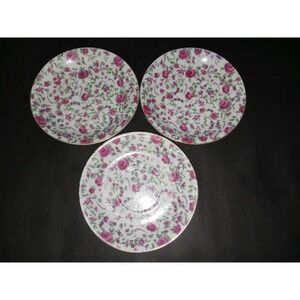 Vintage Inarco Japan Chintz Pink Roses Demitasse Small Saucer set of 4